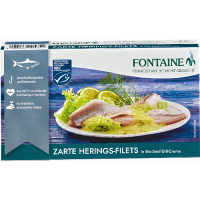 Fontaine Heringsfilets Bio in Senf Dill Creme 200g