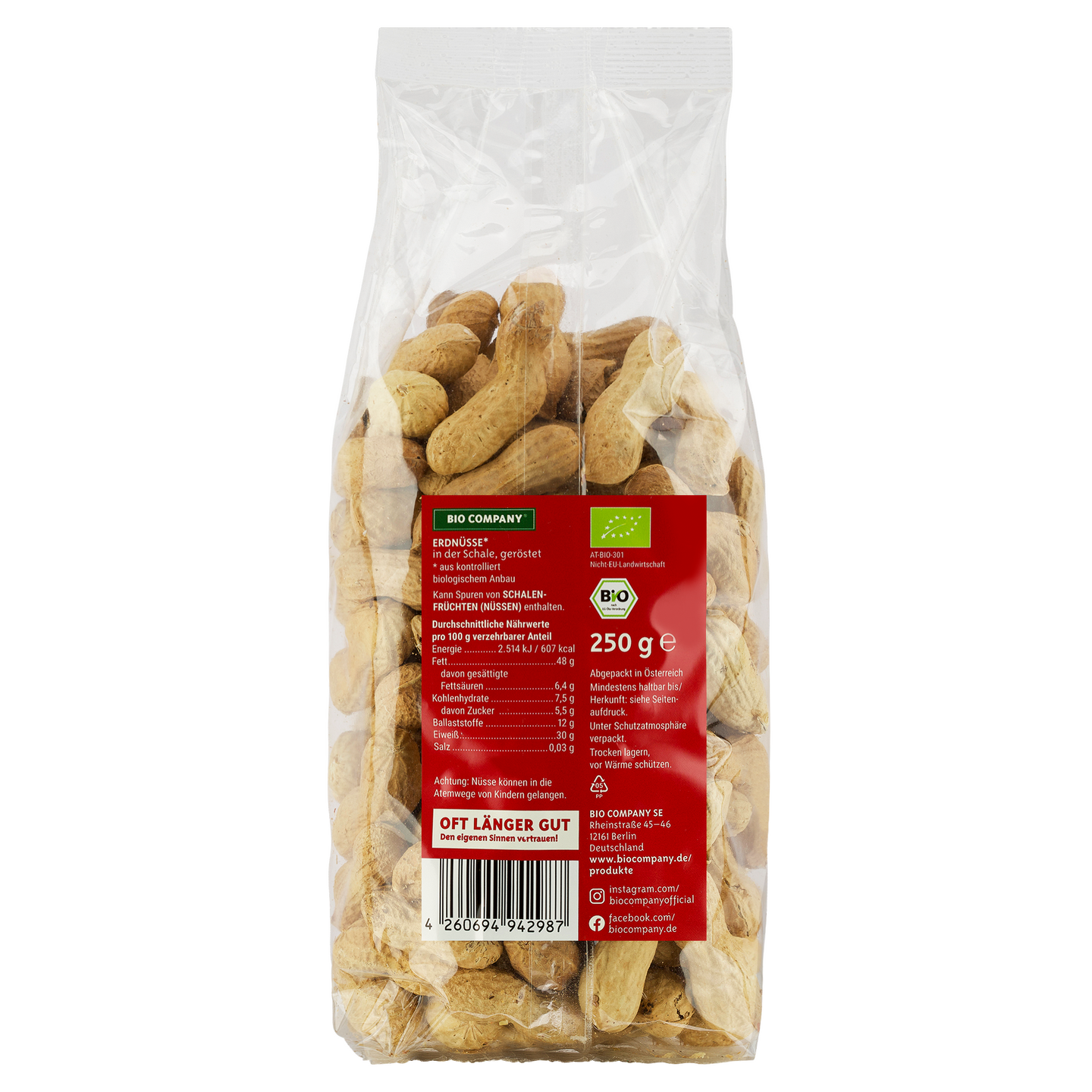 Biocompany Erdnüsse in der Schale, geröstet 250g