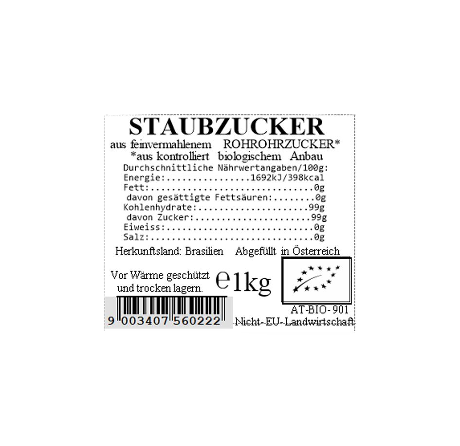 Vollkraft Rohrohrzucker-Staubzucker fein Bio 1Kg