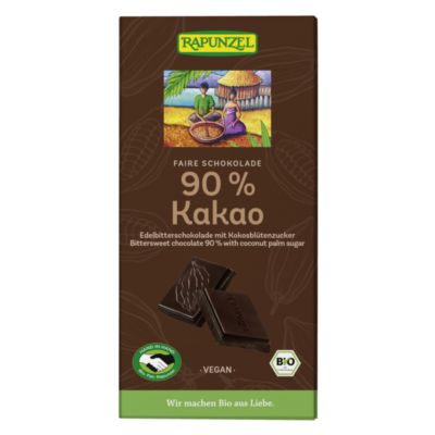 Rapunzel Bitterschokolade 90% Kakao mit Kokosblütenzucker 80g