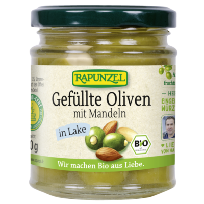 Rapunzel Oliven grün, gefüllt mit Mandeln in Lake 190g