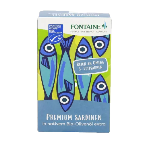 Fontaine Sardinen mit Haut & Gräten in Bio Olivenöl 120g