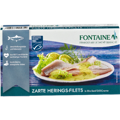 Fontaine Heringsfilets Bio in Senf Dill Creme 200g