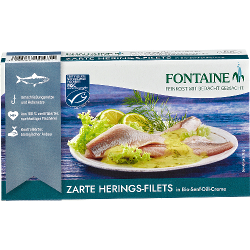 Fontaine Heringsfilets Bio in Senf Dill Creme 200g