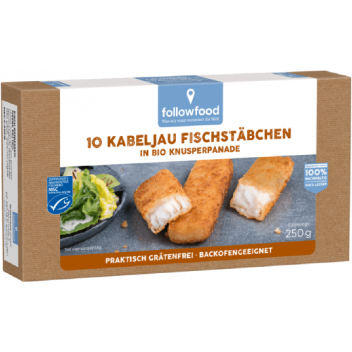 Followfood Kabeljau Fischstäbchen 250g