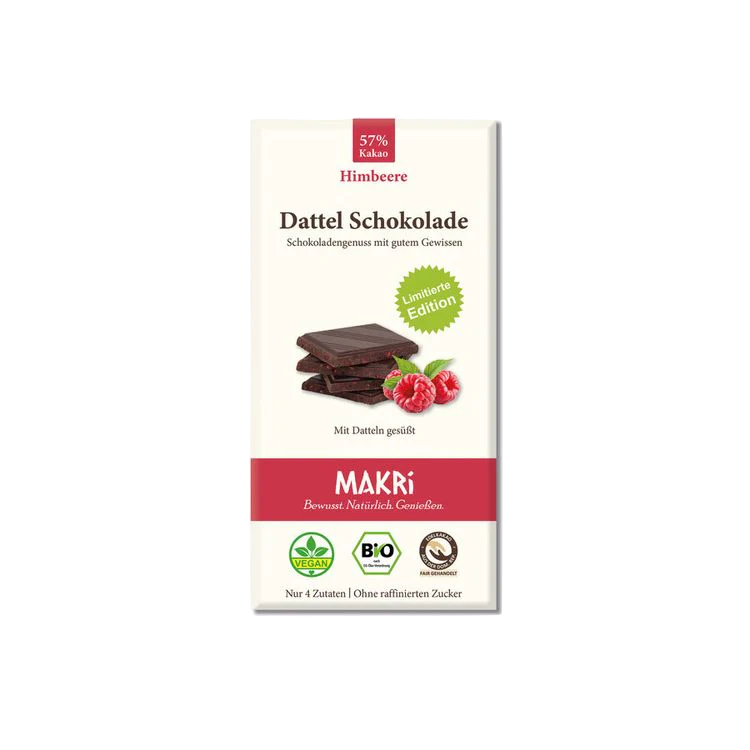 MAKRI Dattel Schokolade Himbeere 57% Kakao 85g