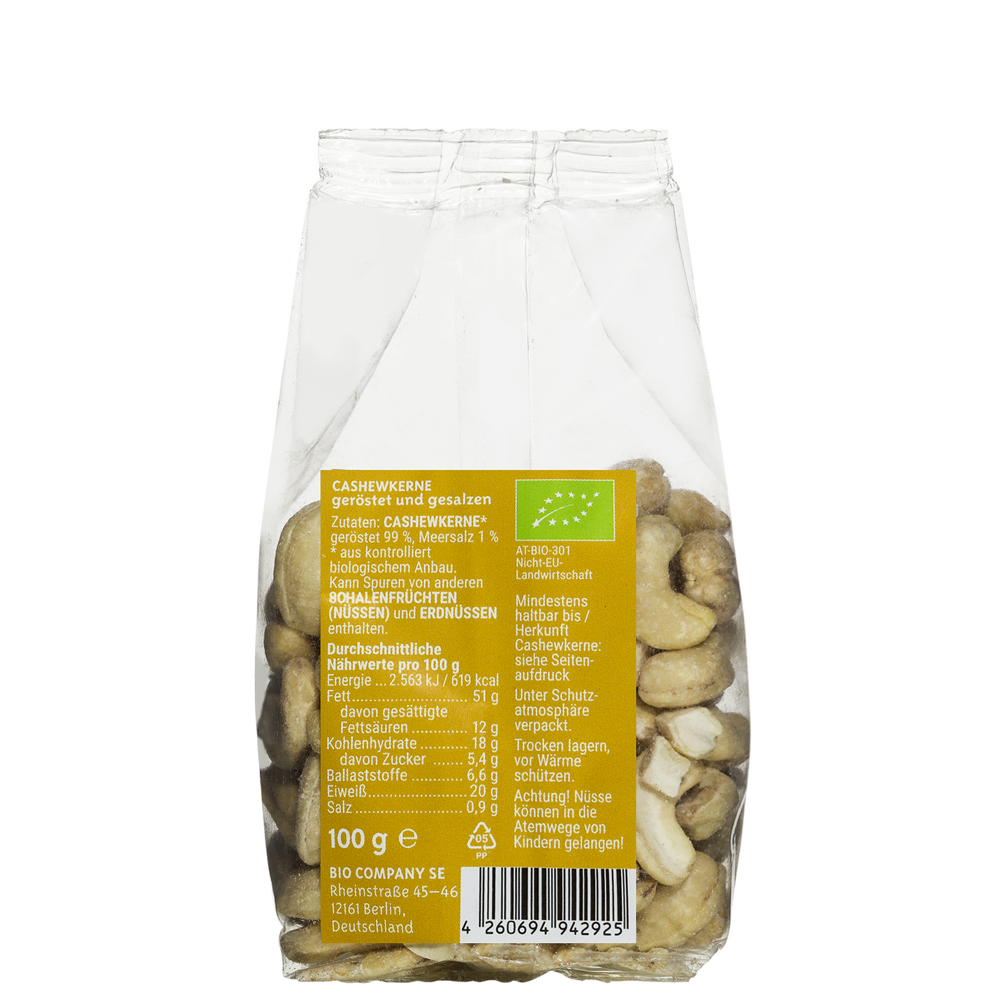 Biocompany Cashewkerne geröstet und gesalzen 100g