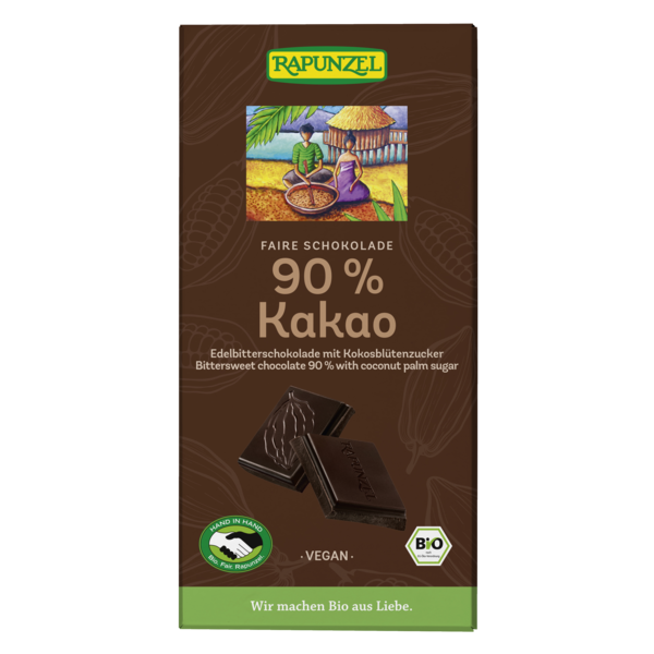 Rapunzel Bitterschokolade 90% Kakao mit Kokosblütenzucker 80g