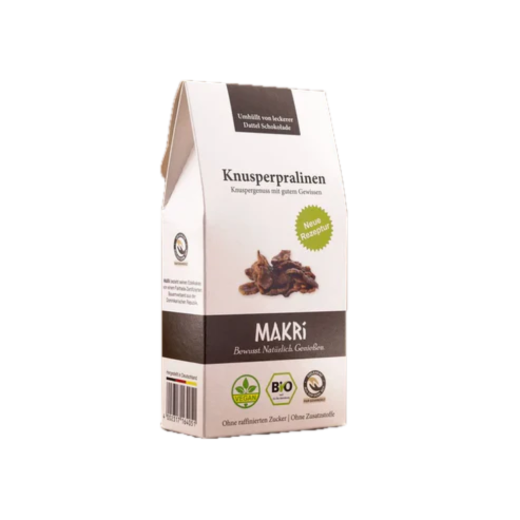 MAKRI Knusperpralinen mit Datteln Schokolade Cornflakes Mandeln 80g