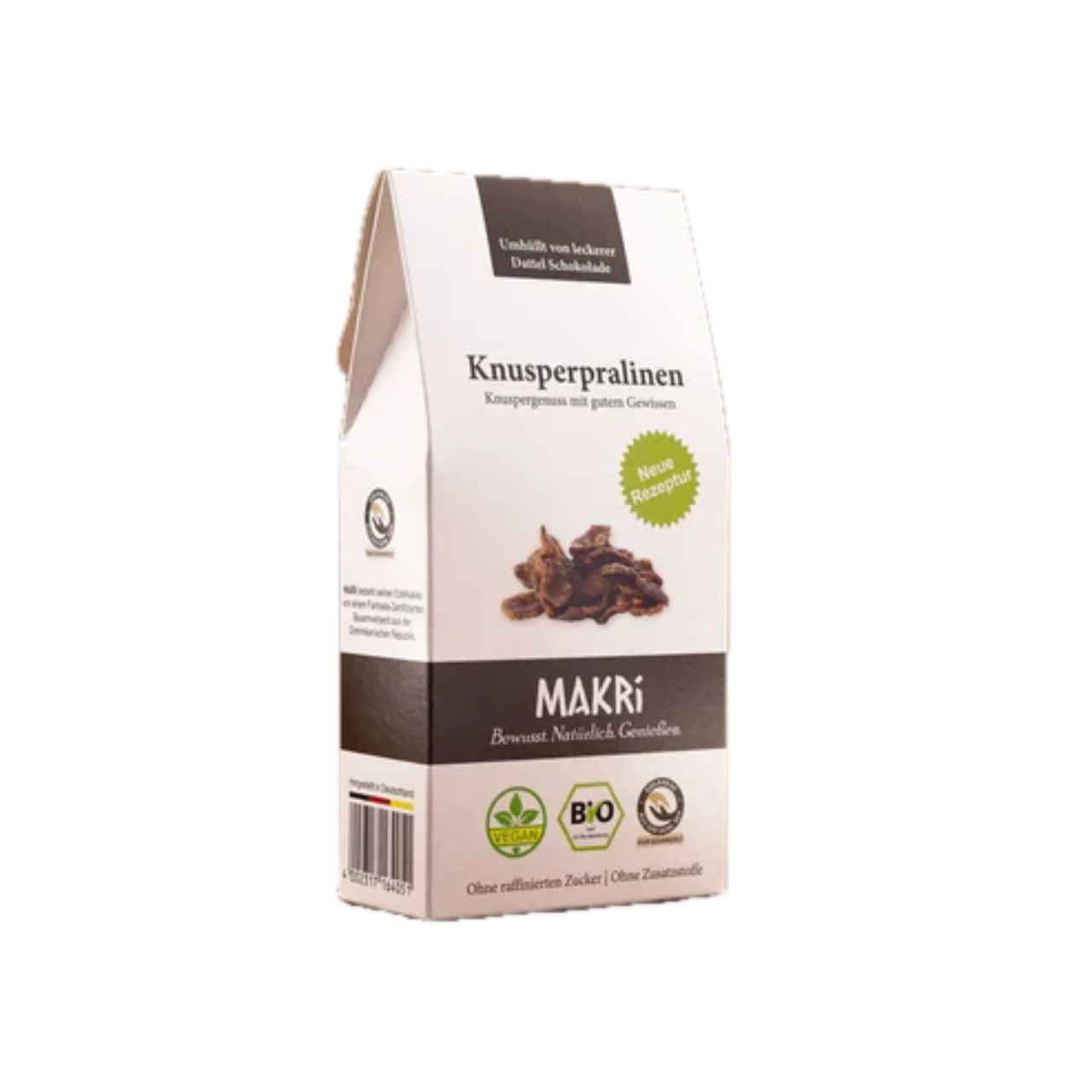 MAKRI Knusperpralinen mit Datteln Schokolade Cornflakes Mandeln 80g