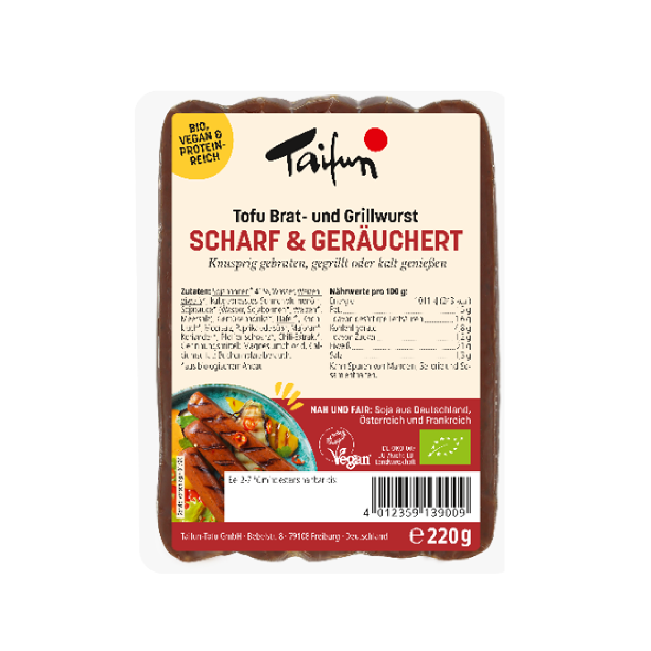 Taifun Tofu Brat- und Grillwurst Scharf & Geräuchert 220g